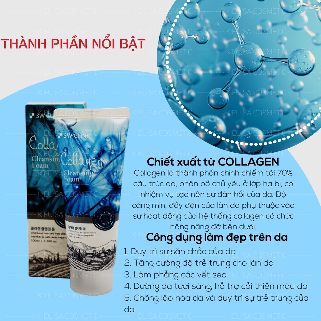 Sữa rửa mặt Collagen Foam Cleansing 3W Clinic 100ml