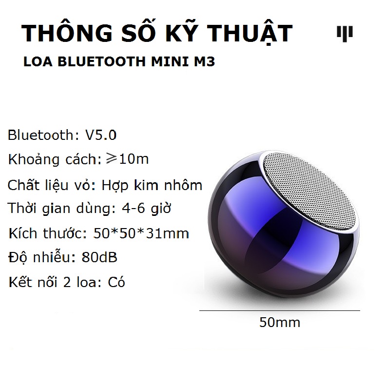 Loa Bluetooth Mini Không Dây M3 Vỏ Chống Thấm Nước Nghe Nhạc Hay Kết Nối 2 Loa Cầm Tay Nhỏ Gọn