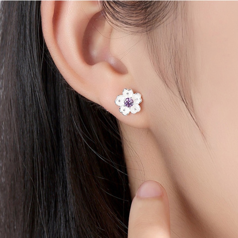 Khuyên Tai Hình Hoa Anh Đào Đính Đá Zircon Màu Hồng / Tím