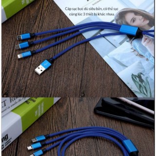 Dây Cáp Dù Sạc Điện Thoại 3 Đầu Lightning/Micro USB/Type C