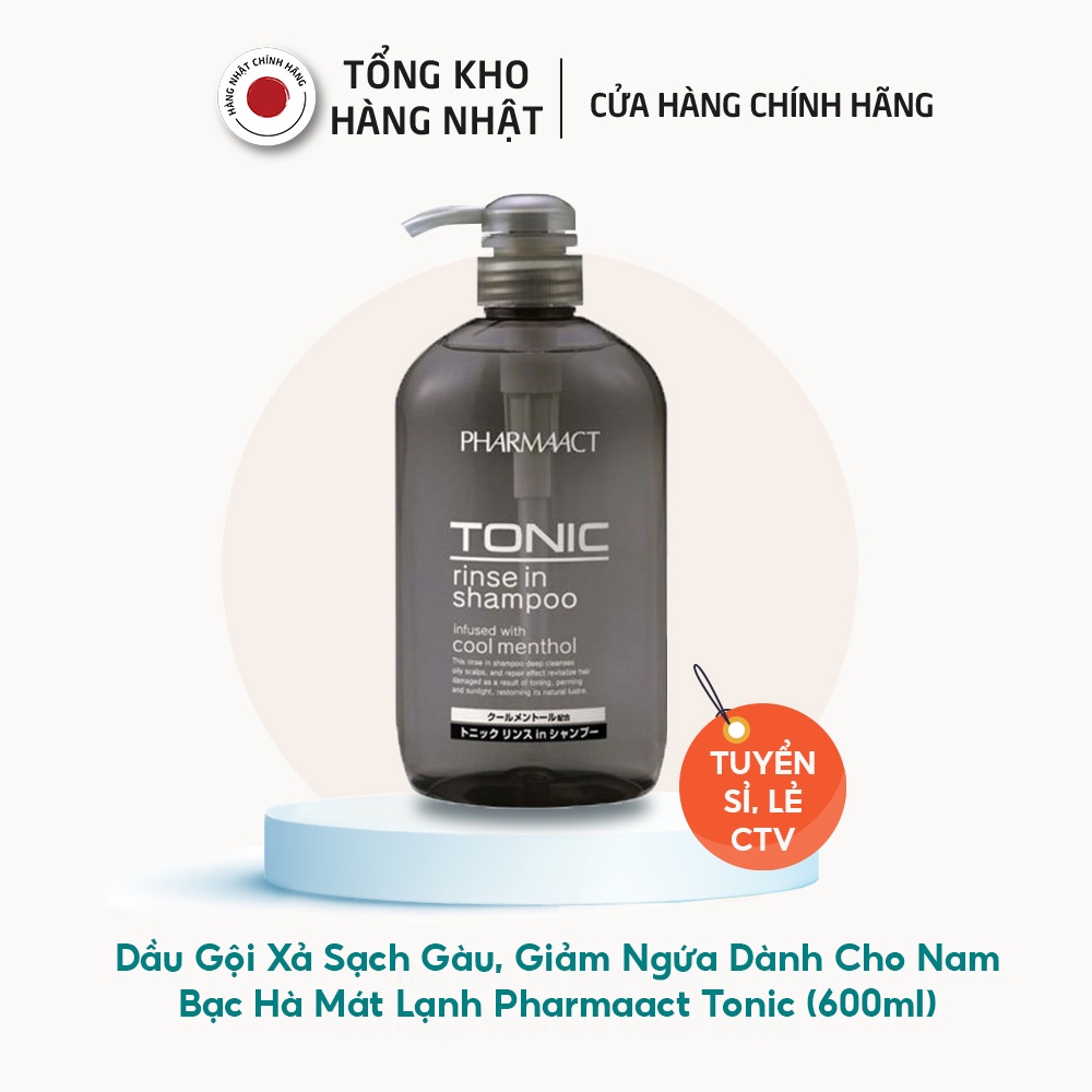 Dầu Gội, Xả Dành Cho Nam Tonic Pharmaact Bạc Hà mát lạnh Sạch Gàu, Giảm Ngứa(600ml)