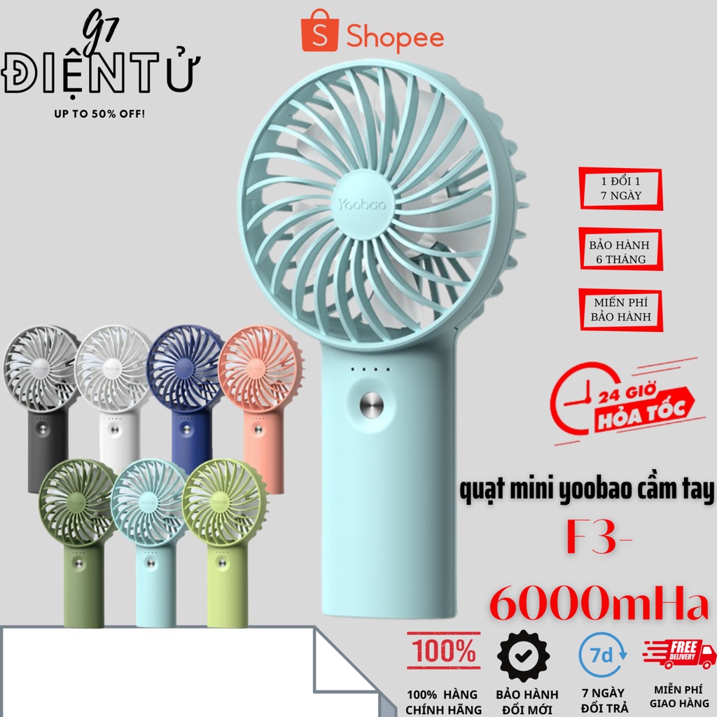 Quạt mini yoobao F3 6400mAh,F3 3000mAh, kẹp bàn, tích điện xoay 720 độ sử dụng 32H - Quạt sạc mini để bàn | BH 6 Tháng