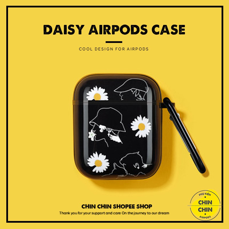 Set Case Vỏ Bao Airpods 1 2 Pro Hoa Cúc GD Màu Đen Mix Móc Khóa Siêu Đẹp Chất Liệu Nhựa TPU Chống Bẩn