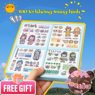 (NEW)Hộp 100 tờ hình dán (Stickers)giấy Nhật siu dễ thương, không trùng hình