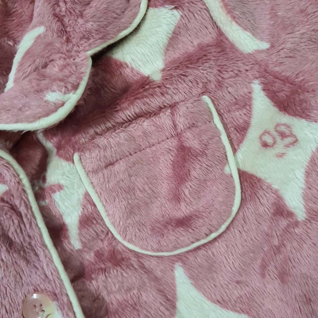 [90,110] Bộ ngủ mặc nhà dài tay thu đông băng lông hồng cho bé gái xuất Hàn