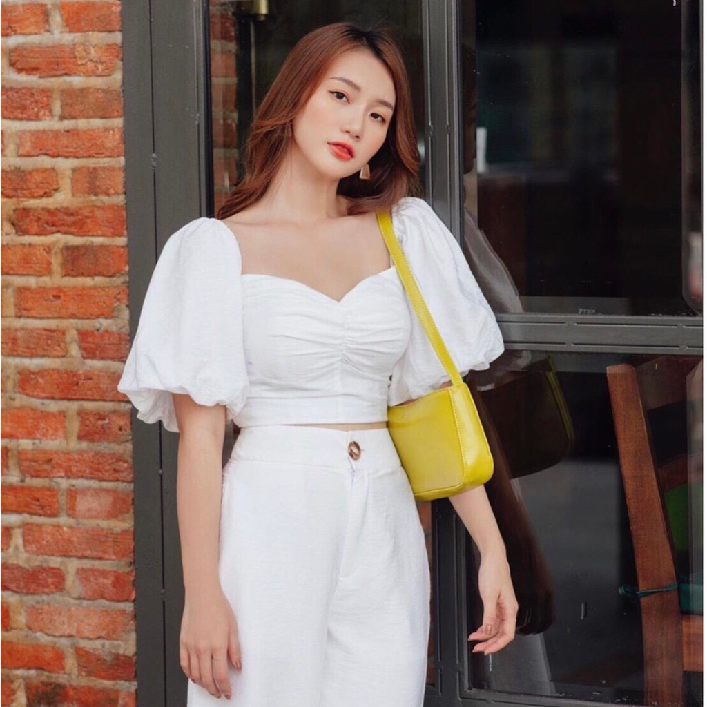 Áo croptop tay phồng nhún ngực