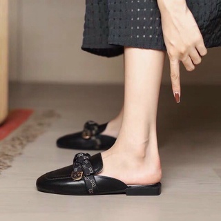 Giày sục nữ mũi vuông giay suc nu thắt nơ DG xinh chất liệu da
