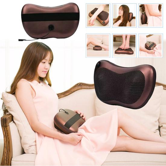 Gối massage hồng ngoại 8 bi tặng cáp ô tô 2019