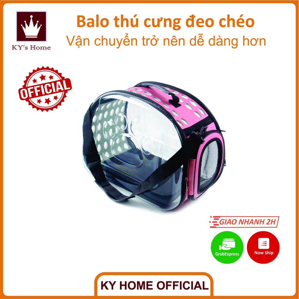 Balo trong suốt cho Thú Cưng vận chuyển chó mèo ra ngoài thoáng khí dây đeo chéo 36x20x22 cm