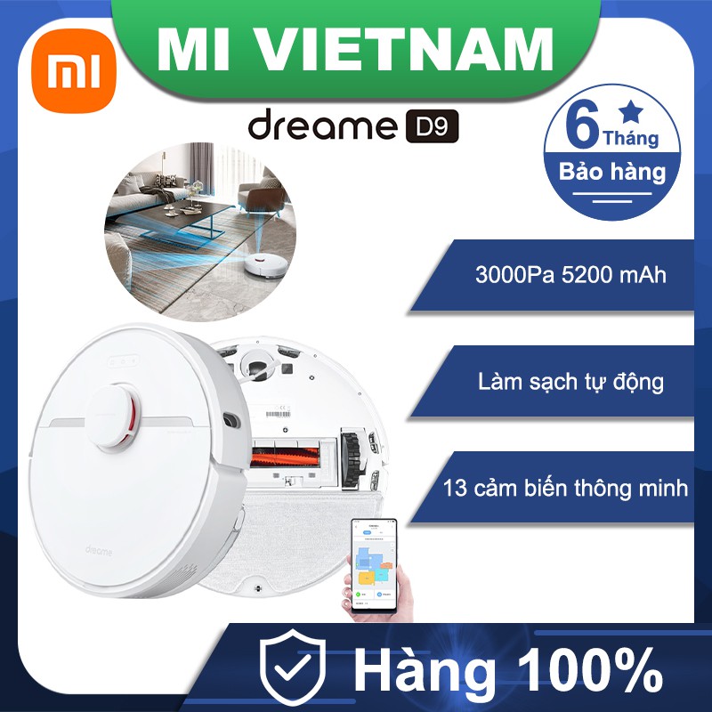 Robot hút bụi lau nhà Xiaomi Dreame D9 Lực hút 3000 Pa 5200 mah Thời gian chạy 150 phút Bản quốc tế