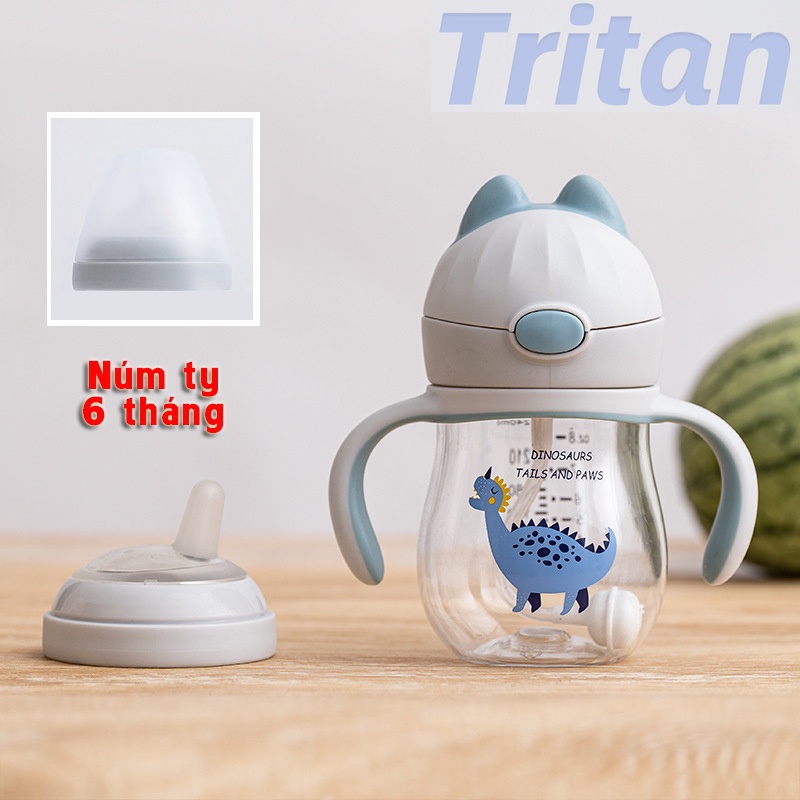 Bình tập uống nước chống sặc nhựa Tritan/PPSU 320ml từ 6 tháng tuổi trở lên uống mọi tư thế, không rò rỉ nước