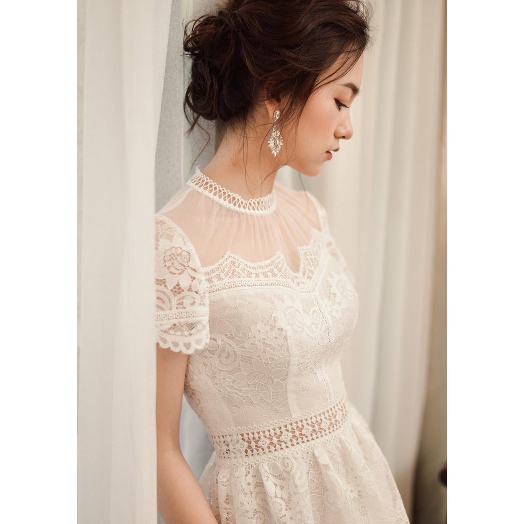 Đầm váy dự tiệc đẹp tinh tế, đầm ren trắng dáng xòe - CHIPI