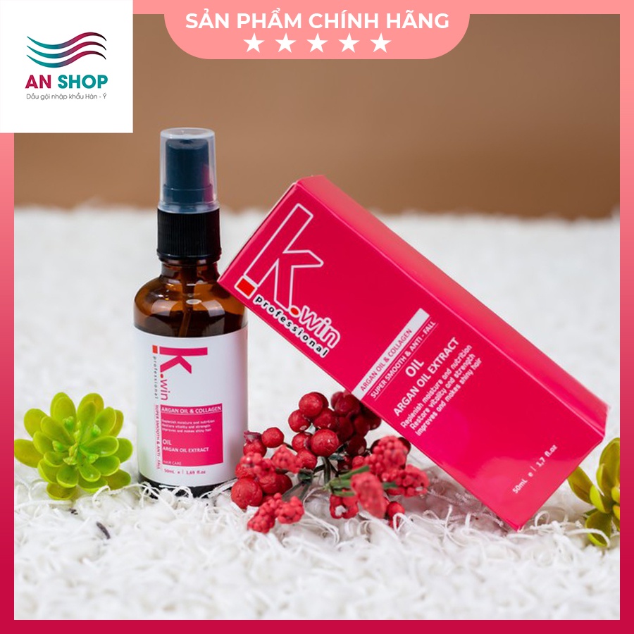Tinh dầu dưỡng tóc, phục hồi tóc hư tổn K.win argan oil extract 50ml siêu mềm mượt chăm sóc tóc khô xơ uốn nhuộm duỗi