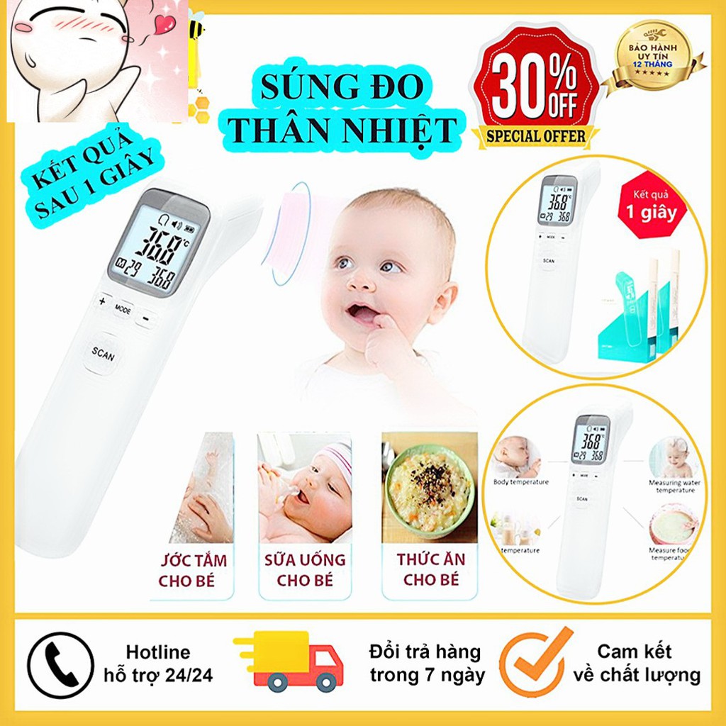 Nhiệt Kế Hồng Ngoại, Súng Đo Thân Nhiệt Hồng Ngoại Đa Năng, Cho Kết Quả Sau 1 Giây Kiểm Tra, Màn Hình LCD Hiện Thị