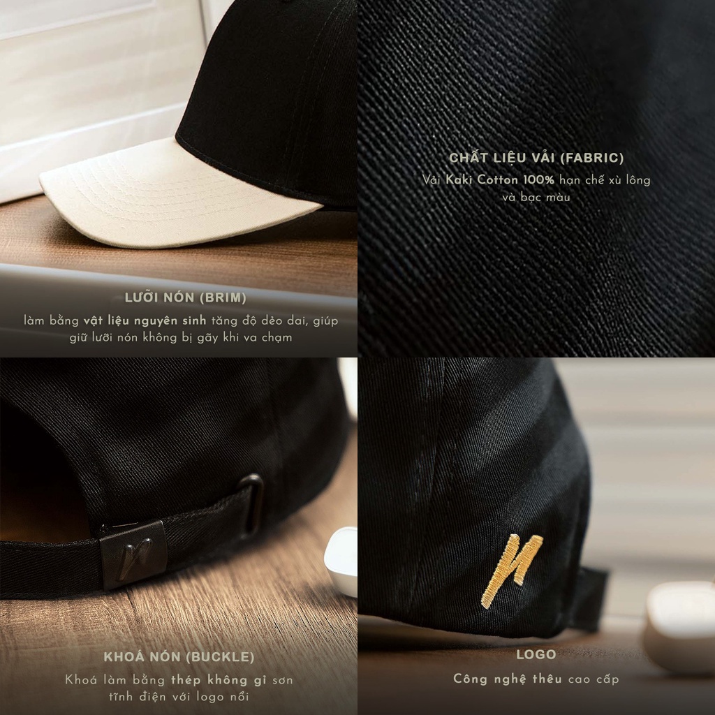 Nón Bóng Chày Lưỡi Trai Màu Đen Phối Be Reckless Signature Ballcap Vải Kaki Cotton