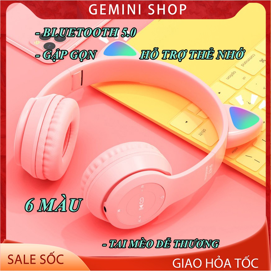 Tai Nghe Chụp tai Mèo Bluetooth P47 ST71 Headphone Dễ Thương Có Mic,Âm Bass Mạnh Mẽ PIN TRÂU GEMINI SHOP