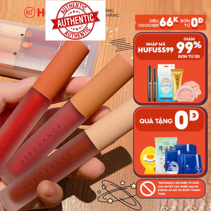 [Mã giảm giá] [Mã 66FMCGSALE hoàn 8% xu đơn 500K] Set 3 son kem lì HERORANGE chất velvet mịn lì Fluffy Lip Glaze