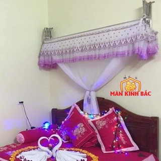 Màn - Mùng khung xếp gọn - màu trắng phối ren