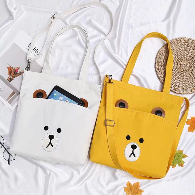 (MẪU 12)Túi Đeo Chéo Vải Bố Hình Gấu Store4girls