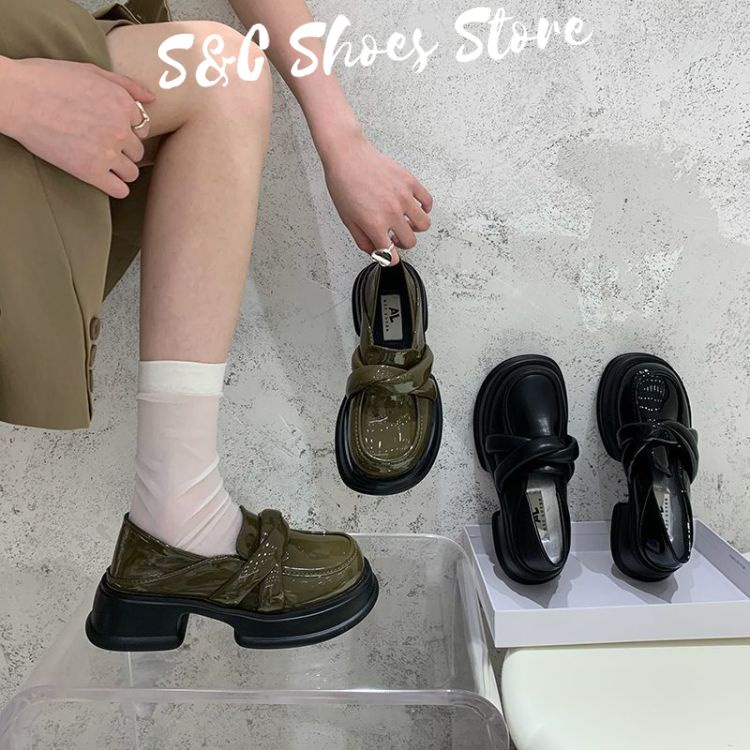 Giày Mary Jane Da Bóng Đế Dày Phong Cách Anh Quốc Chất Lượng Cao Cho Nữ