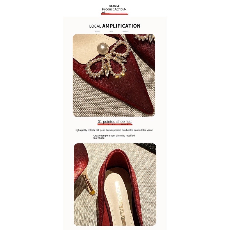 Giày Cao Gót Mũi Nhọn Màu Đỏ Size Lớn Phong Cách Mới 2021