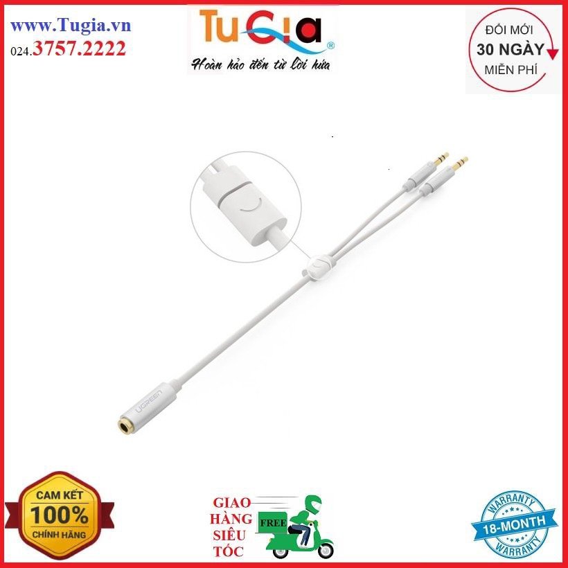 Dây Audio chuyển tai nghe 3.5mm sang 2 đầu Mic và Tai nghe đầu mạ vàng dài 20CM UGREEN AV140 10790 - Hàng chính hãng