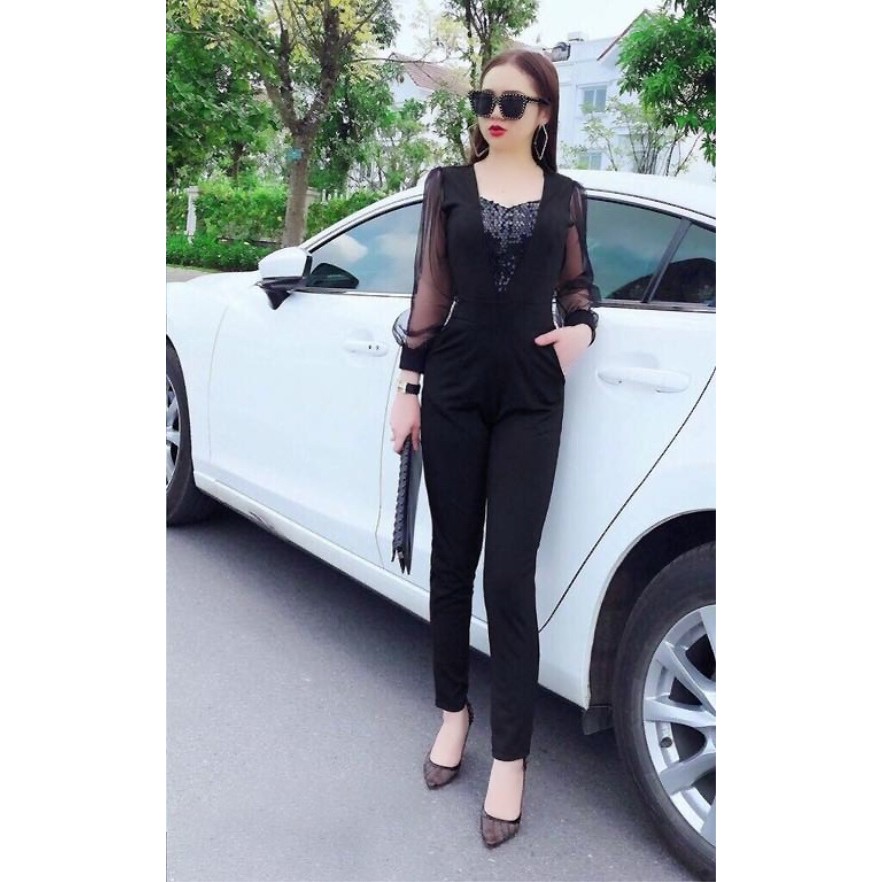 Jumpsuit Đẹp 💝FREESHIP💝 Jum dài tay phối lưới đính kim sa ngực xinh xắn J960 | WebRaoVat - webraovat.net.vn