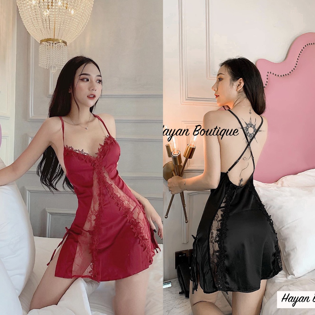 Váy ngủ sexy xẻ hông gợi cảm, váy ngủ lụa quyến rũ QUẢNG CHÂU #HT9