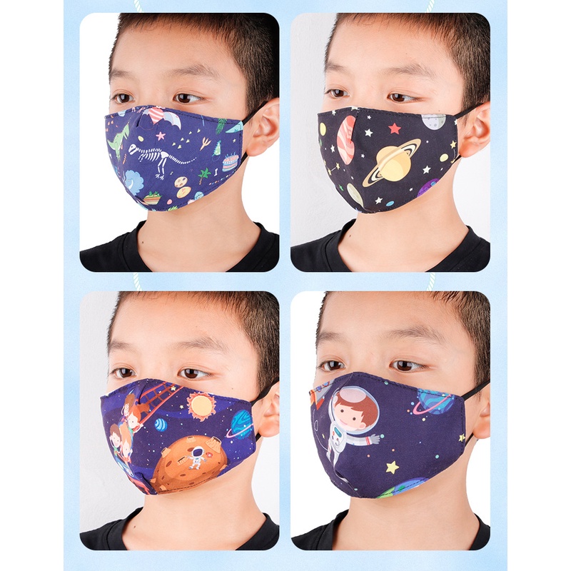 Khẩu Trang Vải cotton 3 Lớp Chống Khói Bụi Họa Tiết Hoạt Hình Dễ Thương Có Thể Tái Sử Dụng Cho Bé Vào Mùa Thu Đông