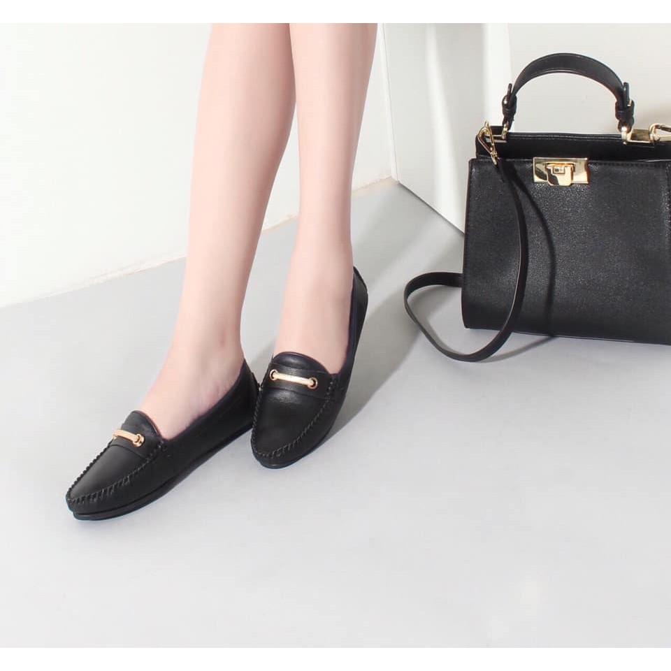 Giày mọi nữ đế bệt cao cấp/ giày đế bằng Màu bò- đen | ASHOES VNXK | BigBuy360 - bigbuy360.vn