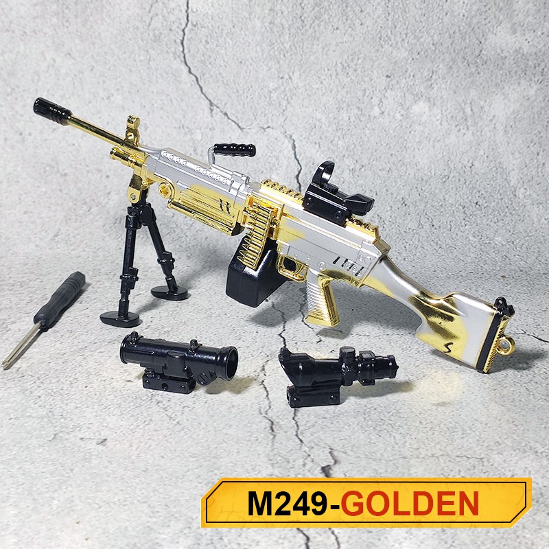 Mô Hình Trưng Bày PUBG Mini M249 Golden dài 20cm [ Tặng giá đỡ ]