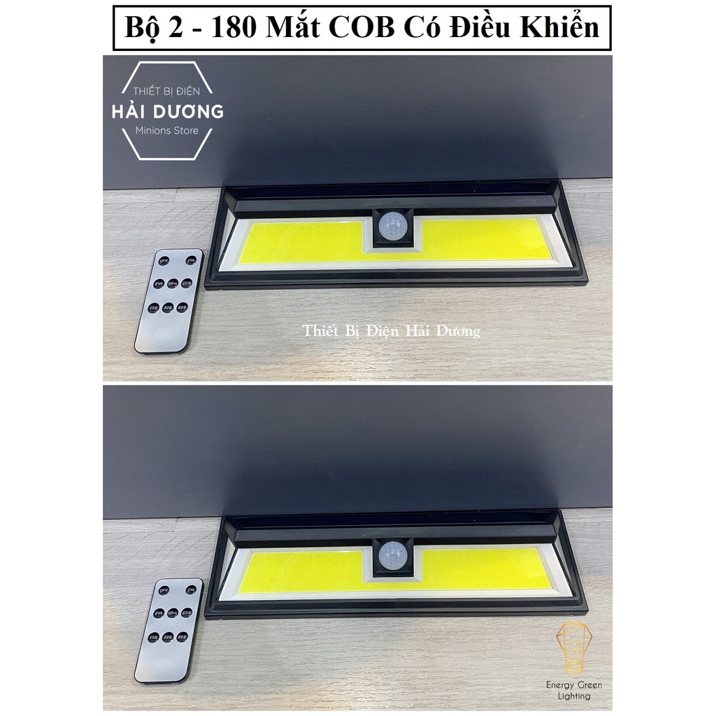 Bộ 2 Đèn led cảm biến hồng ngoại năng lượng mặt trời 52/90/118 mắt led - 180 mắt COB - Có điều khiển