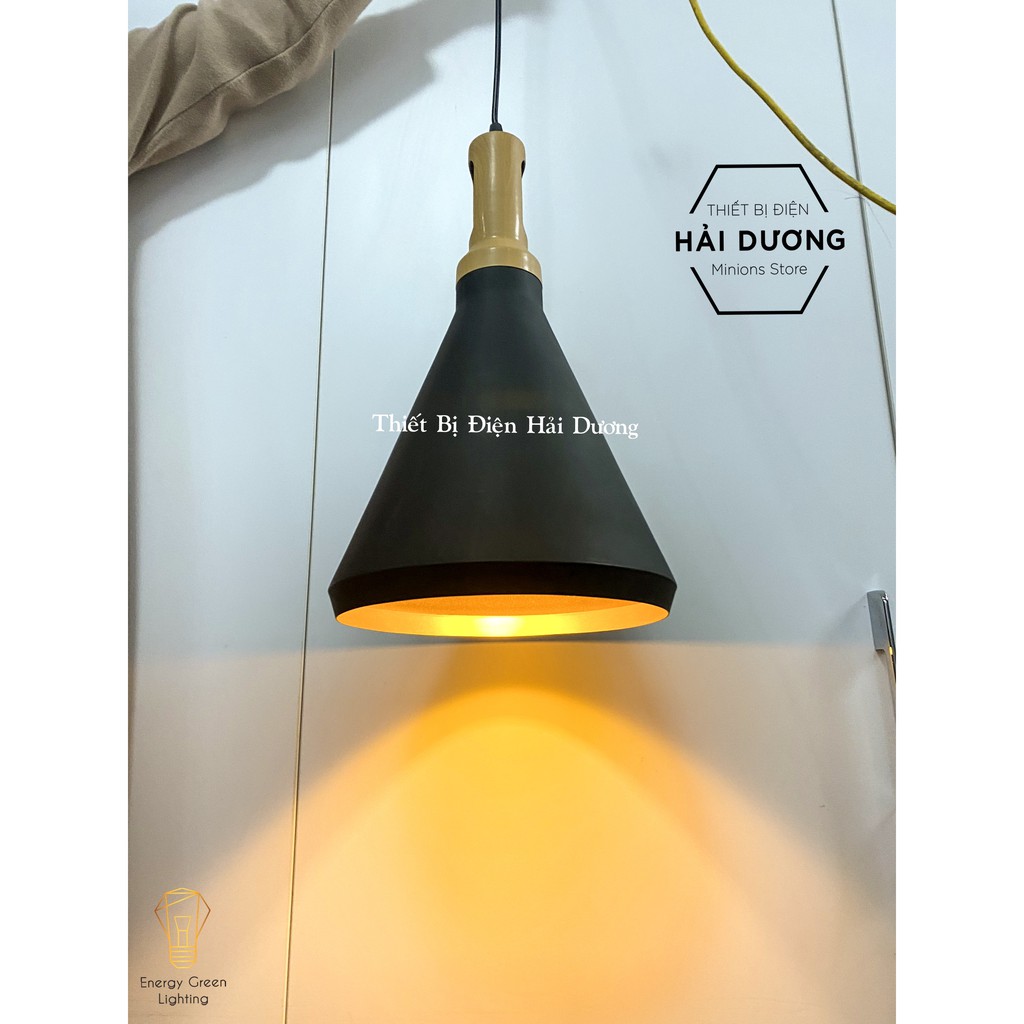 Đèn thả lồng sắt đuôi gỗ dáng chữ A (Đen) - Phù hơp cho quán cafe, phòng ăn, phòng khách - Chưa bao gồm bóng