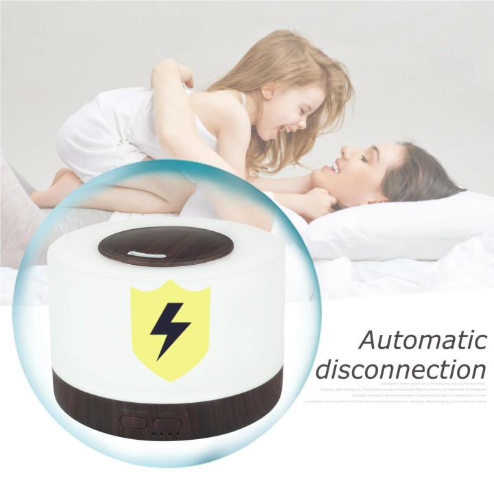 Thiết bị khuếch tán tinh dầu Aroma AM009D – Thiết kế trụ tròn đế vân gỗ – Dung tích 400ml - Led 7 màu – Bảo hành 1 năm