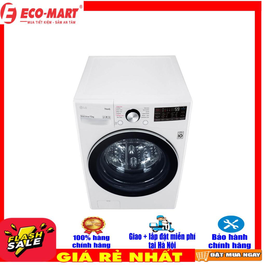 F2515STGW Máy giặt lồng ngang LG AI DD Inverter 15Kg F2515STGW - Chức năng giặt hơi nước,Tiết kiệm điện,