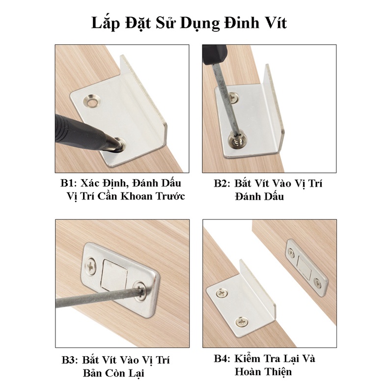 Bộ Nam Châm Vuông 90 Độ KUNBE Gắn Dán Cửa Tủ, Lực Hút Mạnh