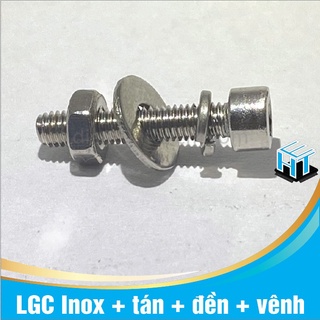 COMBO 5 con Ốc lục giác chìm M8 Inox (Bulong lục giác) kèm tán, long đền, long vênh chất inox 201 nhiều kích thước