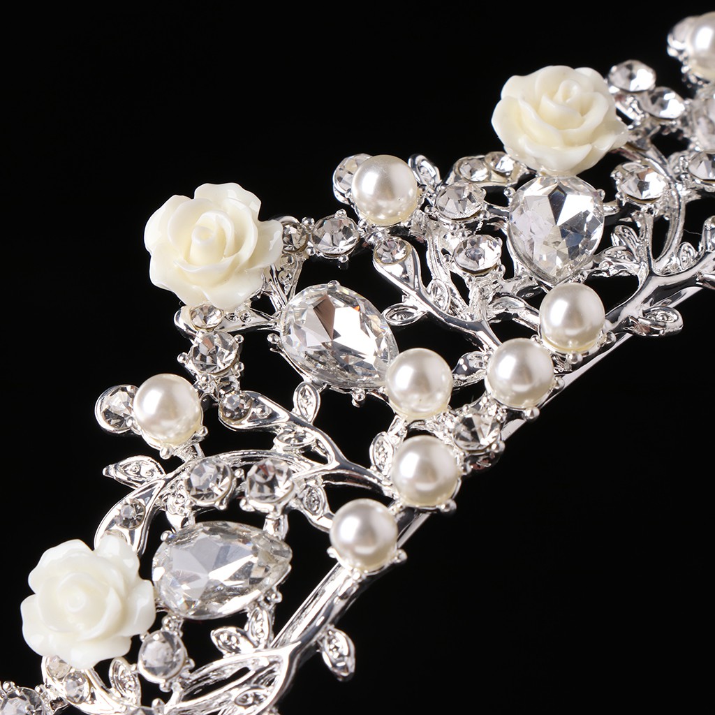 Vương miện công chúa đính ngọc trai nhân tạo sang trọng