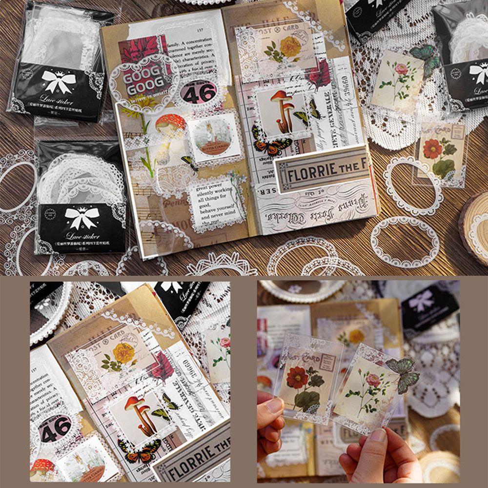 Bộ 15 miếng dán viền ren hoa dễ thương dùng trang trí sổ tay DIY