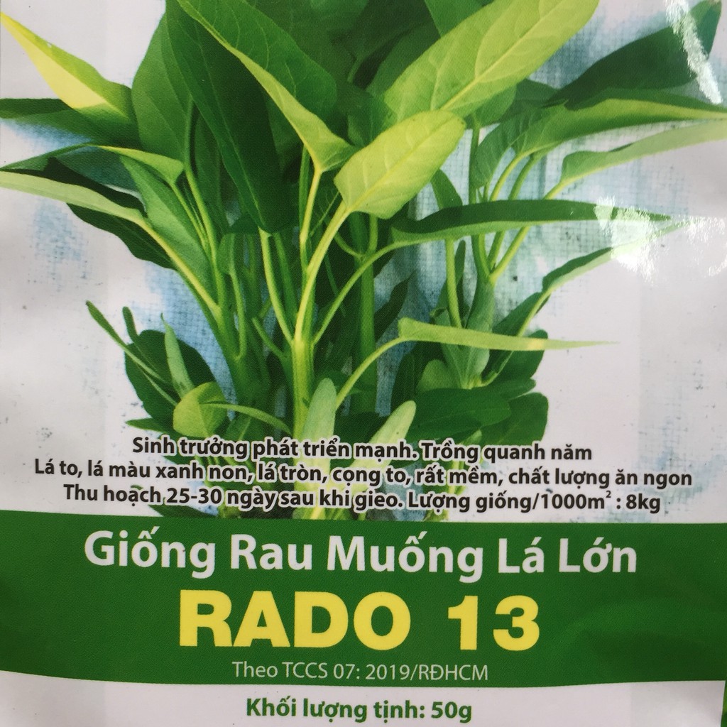 [Rạng Đông] Hạt giống rau muống lá lớn Rado 13 (50gr), Cao Sản, Dễ Trồng