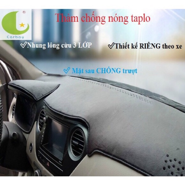 Thảm Taplo nhung i10 2014 - 2020. 2021 - 2022 Nhung Lông Cừu 3 lớp