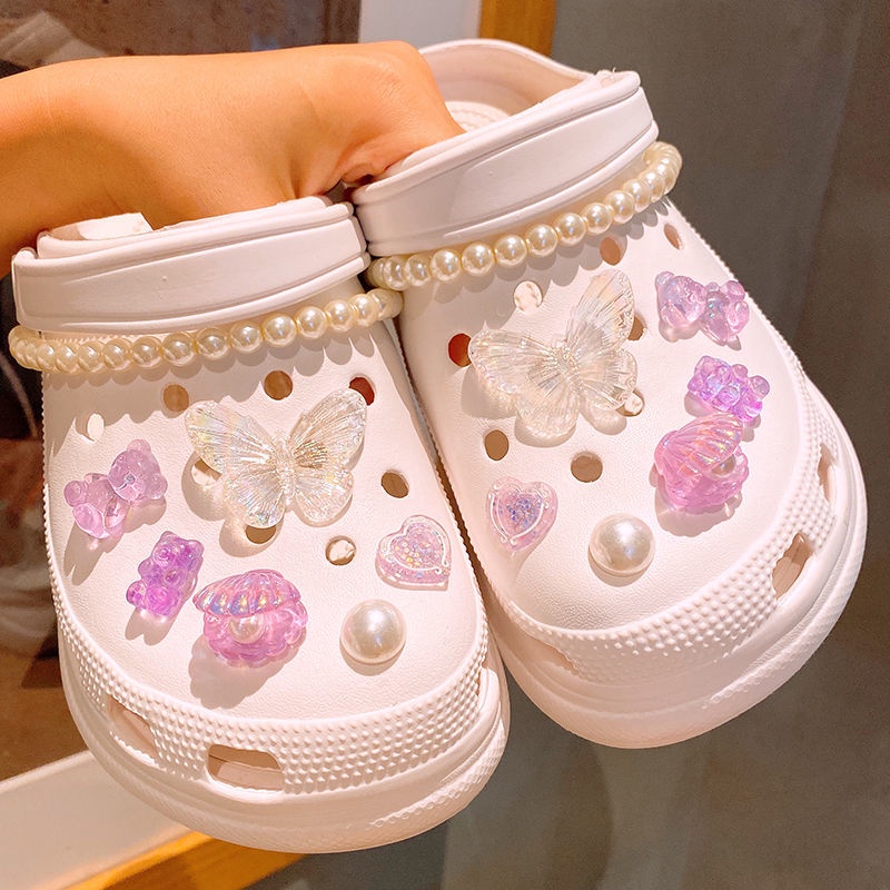 Charms Giày Crocs Đính Ngọc Trai Có Khóa Hình Chú Gấu Dễ Thương DIY