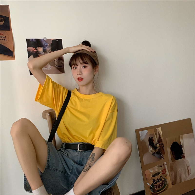 Áo thun tay lỡ trơn  VÀNG  phông Unisex nam nữ tee oversize form rộng pull Ulzzang Streetwear Hàn Quốc vải mềm