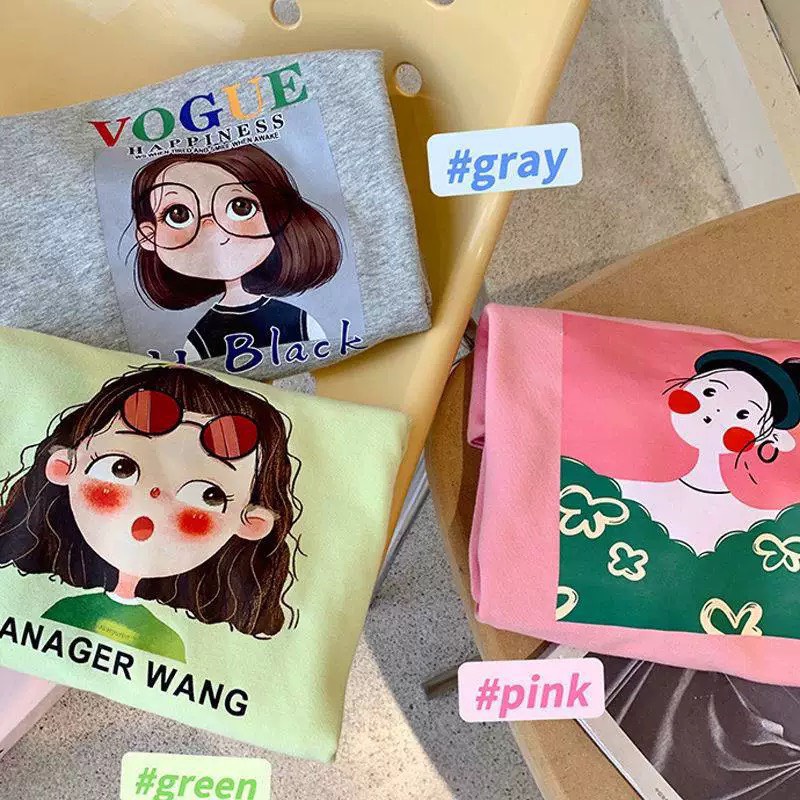 Áo nỉ bé gái, áo nỉ bông quảng châu họa tiết tiết cô gái dễ thương cho bé