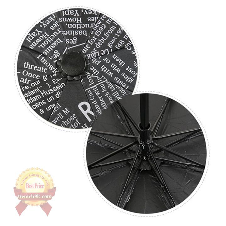 Ô dù chống tia UV 3 lớp che mưa nắng 8 nan kép chắc chắn nhỏ gọn họa tiết retro giấy báo Hàn Quốc