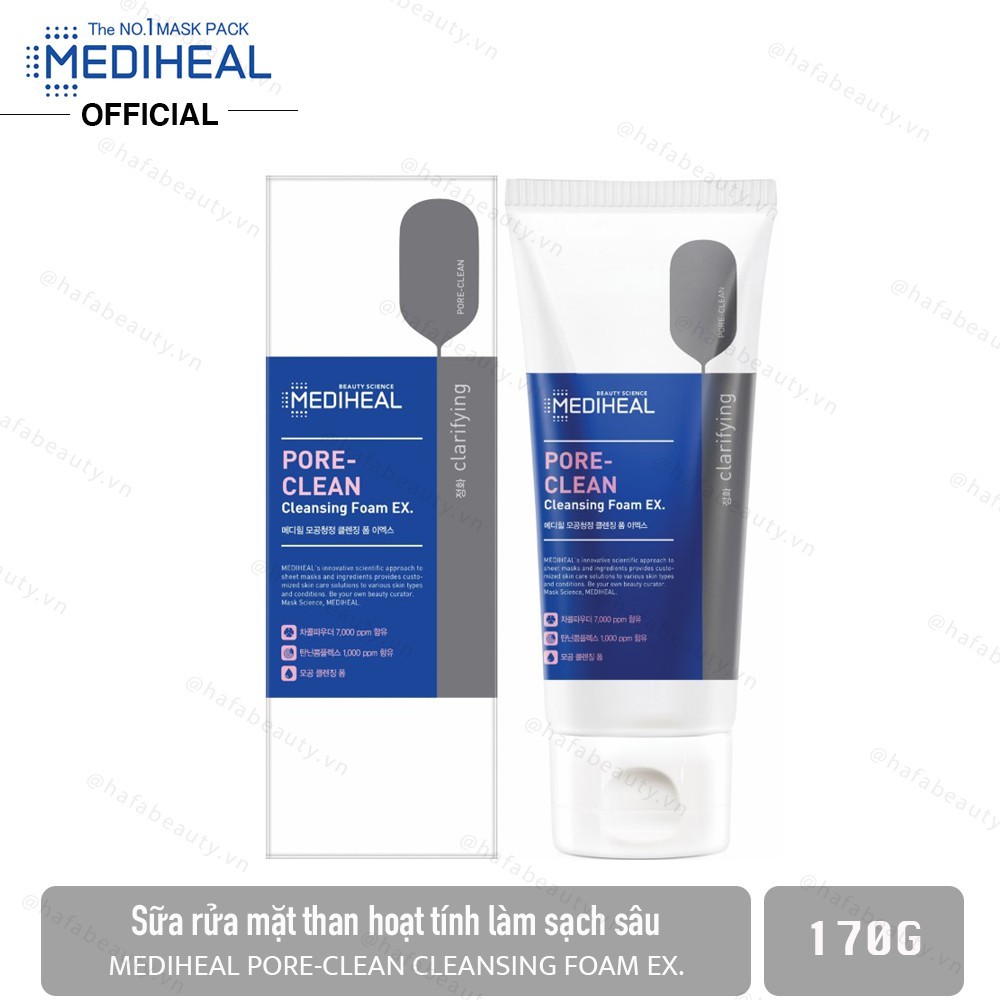 [Mẫu mới]Sữa rửa mặt than hoạt tính làm sạch sâu Mediheal Pore Clean Charcoal Cleansing Foam 170ml