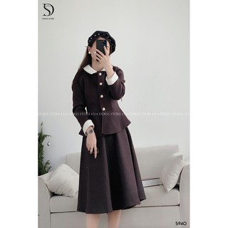 Set áo chân váy dáng dài sang chảnh DORIS thiết kế áo dài tay cúc ngọc phối chân váy dáng dài công sở, điệu đà S940