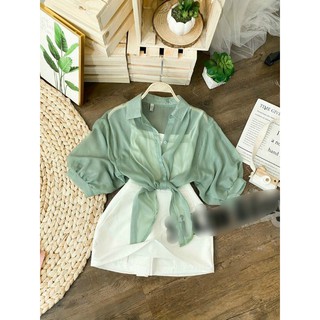 💙💙Áo sơ mi croptop cột eo đẹp xì teen xinh cực kỳ