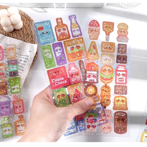 Sticker lấp lánh trang trí sổ tay, bullet journal, toploader polaroid nhiều màu sắc hình dáng cute dễ thương