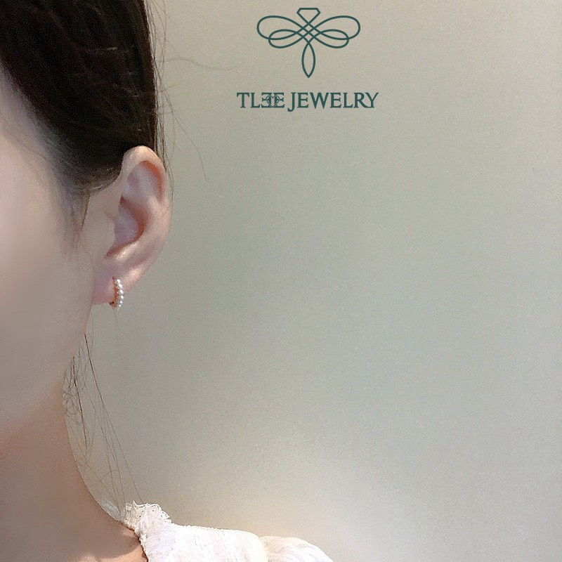 Khuyên bạc nữ TLEE tròn viền gắn ngọc trai nhân tạo mini nữ tính TleeJewelry B0357